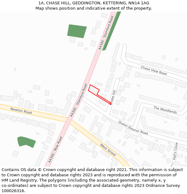 1A, CHASE HILL, GEDDINGTON, KETTERING, NN14 1AG: Location map and indicative extent of plot