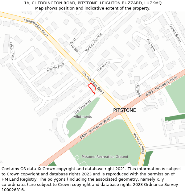 1A, CHEDDINGTON ROAD, PITSTONE, LEIGHTON BUZZARD, LU7 9AQ: Location map and indicative extent of plot