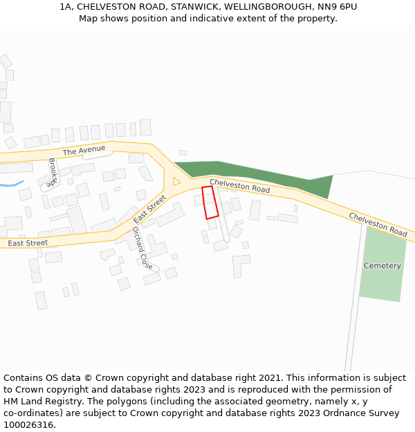1A, CHELVESTON ROAD, STANWICK, WELLINGBOROUGH, NN9 6PU: Location map and indicative extent of plot