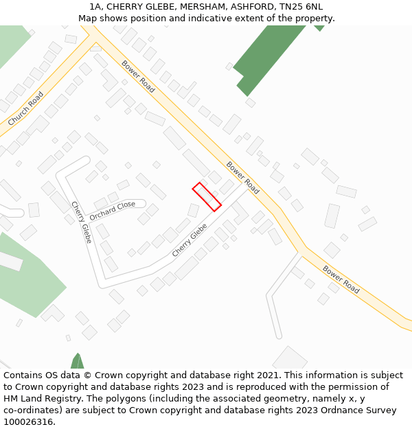 1A, CHERRY GLEBE, MERSHAM, ASHFORD, TN25 6NL: Location map and indicative extent of plot