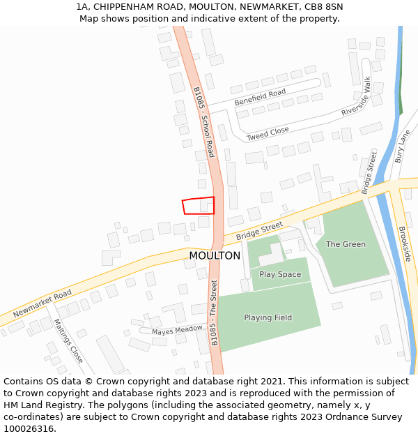 1A, CHIPPENHAM ROAD, MOULTON, NEWMARKET, CB8 8SN: Location map and indicative extent of plot