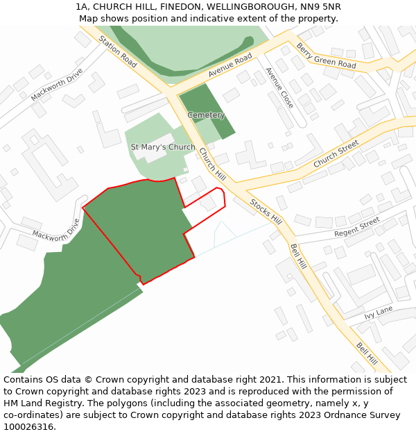 1A, CHURCH HILL, FINEDON, WELLINGBOROUGH, NN9 5NR: Location map and indicative extent of plot