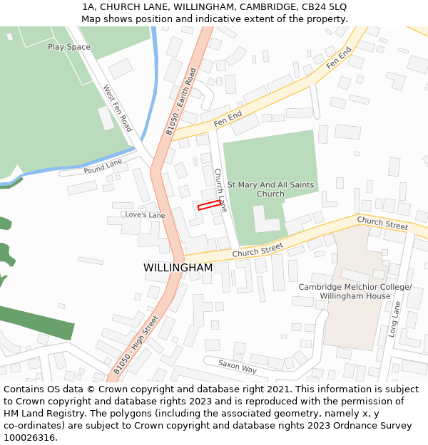 1A, CHURCH LANE, WILLINGHAM, CAMBRIDGE, CB24 5LQ: Location map and indicative extent of plot