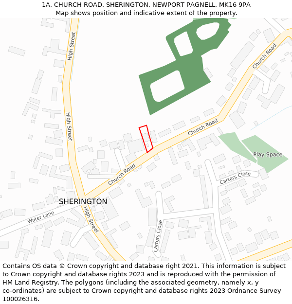 1A, CHURCH ROAD, SHERINGTON, NEWPORT PAGNELL, MK16 9PA: Location map and indicative extent of plot