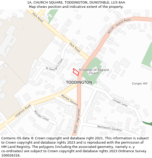1A, CHURCH SQUARE, TODDINGTON, DUNSTABLE, LU5 6AA: Location map and indicative extent of plot