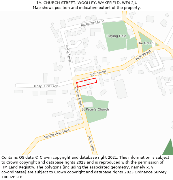 1A, CHURCH STREET, WOOLLEY, WAKEFIELD, WF4 2JU: Location map and indicative extent of plot