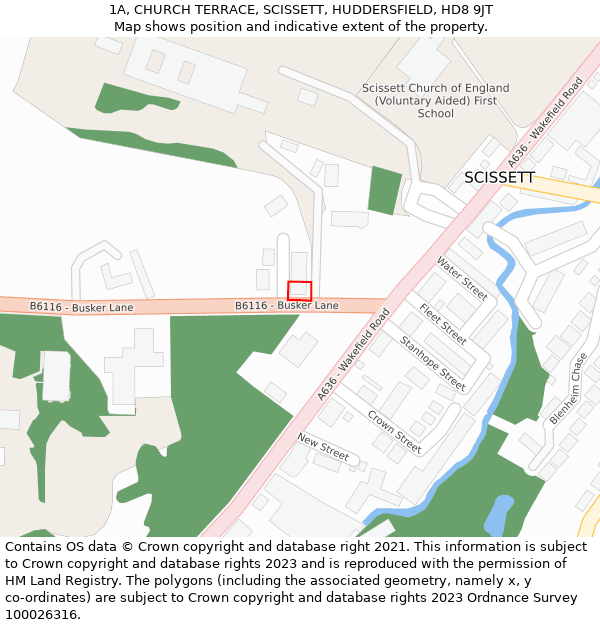 1A, CHURCH TERRACE, SCISSETT, HUDDERSFIELD, HD8 9JT: Location map and indicative extent of plot