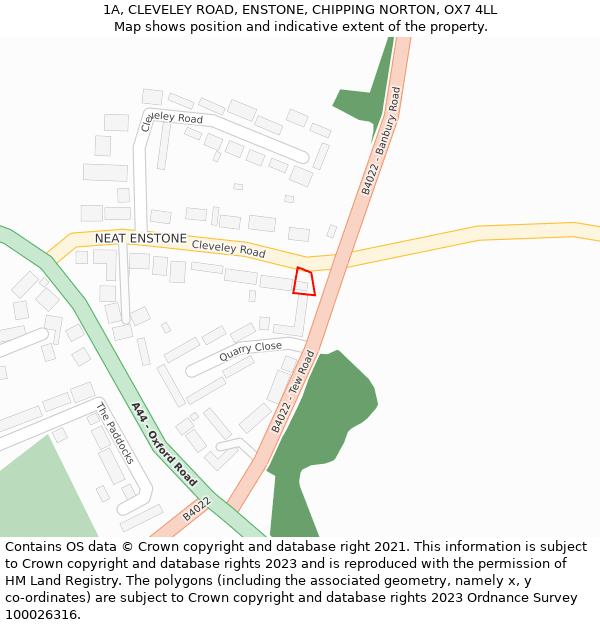 1A, CLEVELEY ROAD, ENSTONE, CHIPPING NORTON, OX7 4LL: Location map and indicative extent of plot