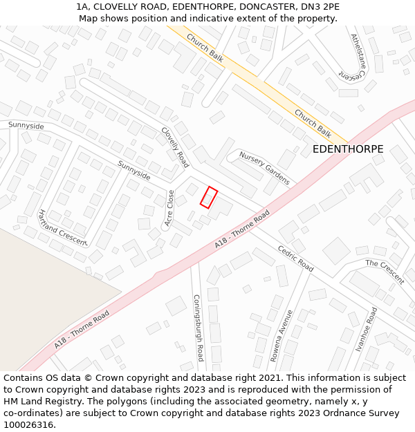 1A, CLOVELLY ROAD, EDENTHORPE, DONCASTER, DN3 2PE: Location map and indicative extent of plot