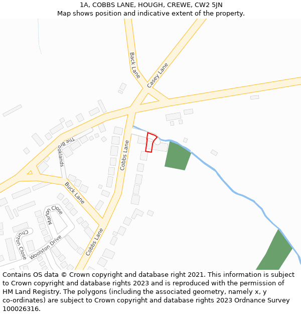 1A, COBBS LANE, HOUGH, CREWE, CW2 5JN: Location map and indicative extent of plot