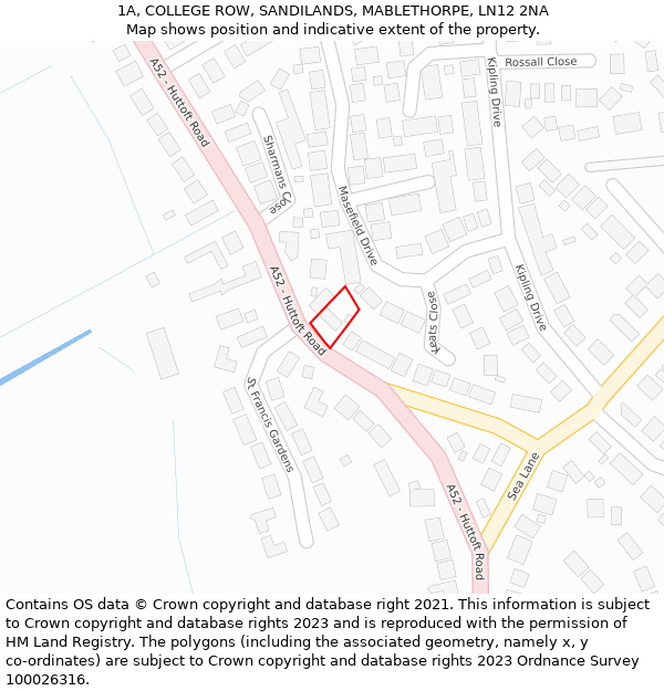 1A, COLLEGE ROW, SANDILANDS, MABLETHORPE, LN12 2NA: Location map and indicative extent of plot