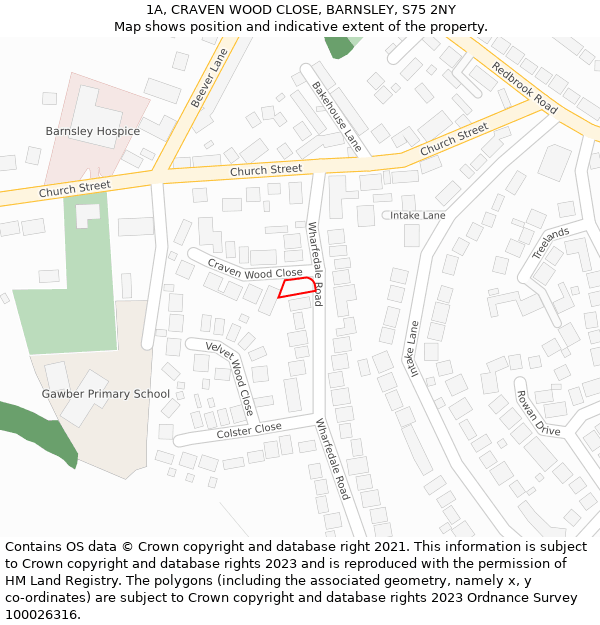 1A, CRAVEN WOOD CLOSE, BARNSLEY, S75 2NY: Location map and indicative extent of plot