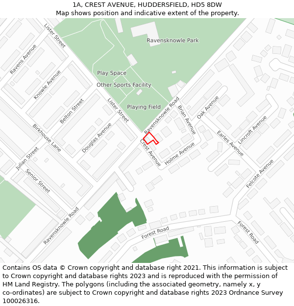 1A, CREST AVENUE, HUDDERSFIELD, HD5 8DW: Location map and indicative extent of plot