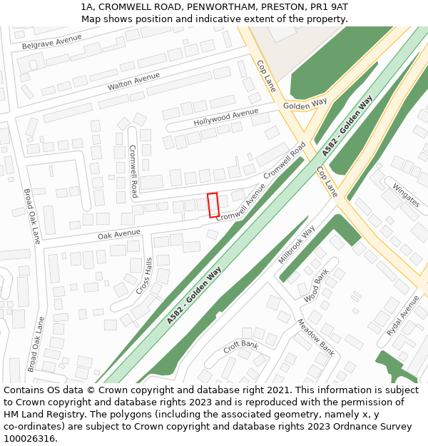 1A, CROMWELL ROAD, PENWORTHAM, PRESTON, PR1 9AT: Location map and indicative extent of plot