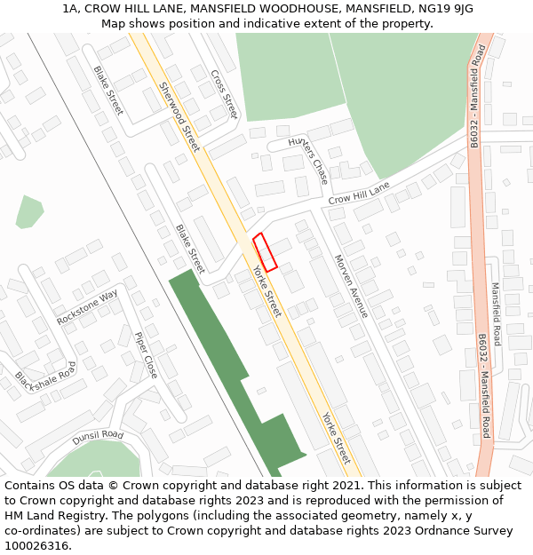 1A, CROW HILL LANE, MANSFIELD WOODHOUSE, MANSFIELD, NG19 9JG: Location map and indicative extent of plot