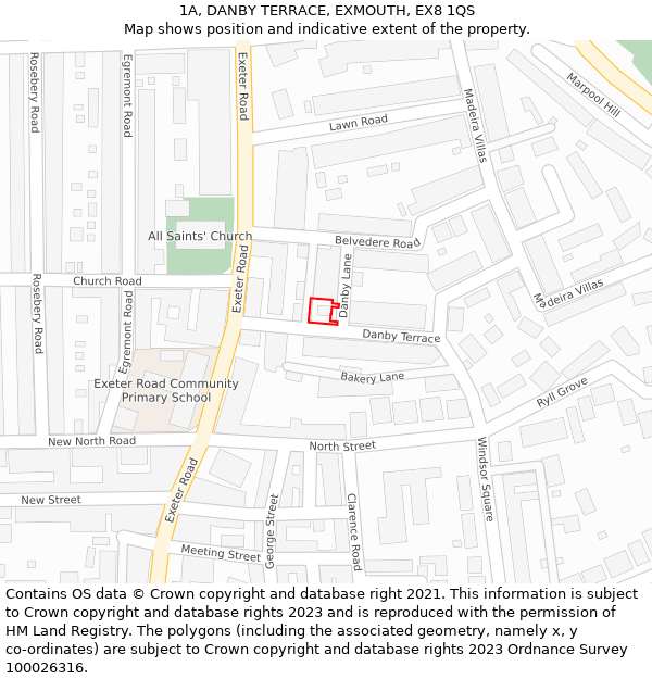 1A, DANBY TERRACE, EXMOUTH, EX8 1QS: Location map and indicative extent of plot