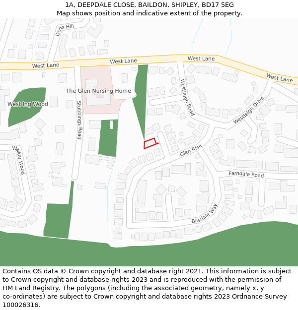 1A, DEEPDALE CLOSE, BAILDON, SHIPLEY, BD17 5EG: Location map and indicative extent of plot