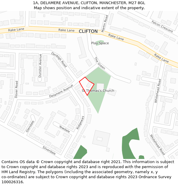 1A, DELAMERE AVENUE, CLIFTON, MANCHESTER, M27 8GL: Location map and indicative extent of plot