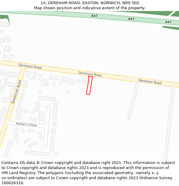 1A, DEREHAM ROAD, EASTON, NORWICH, NR9 5EG: Location map and indicative extent of plot