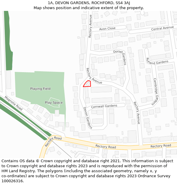 1A, DEVON GARDENS, ROCHFORD, SS4 3AJ: Location map and indicative extent of plot