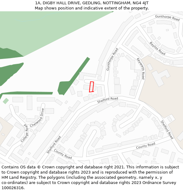 1A, DIGBY HALL DRIVE, GEDLING, NOTTINGHAM, NG4 4JT: Location map and indicative extent of plot
