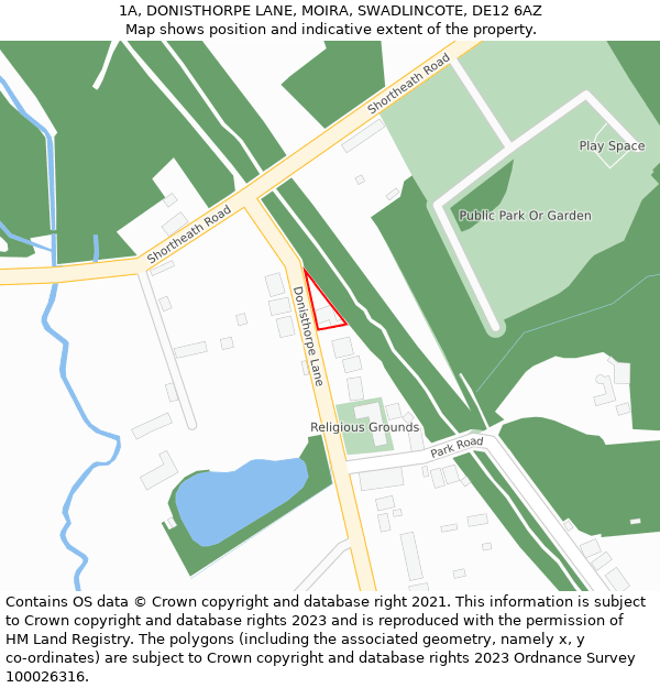 1A, DONISTHORPE LANE, MOIRA, SWADLINCOTE, DE12 6AZ: Location map and indicative extent of plot