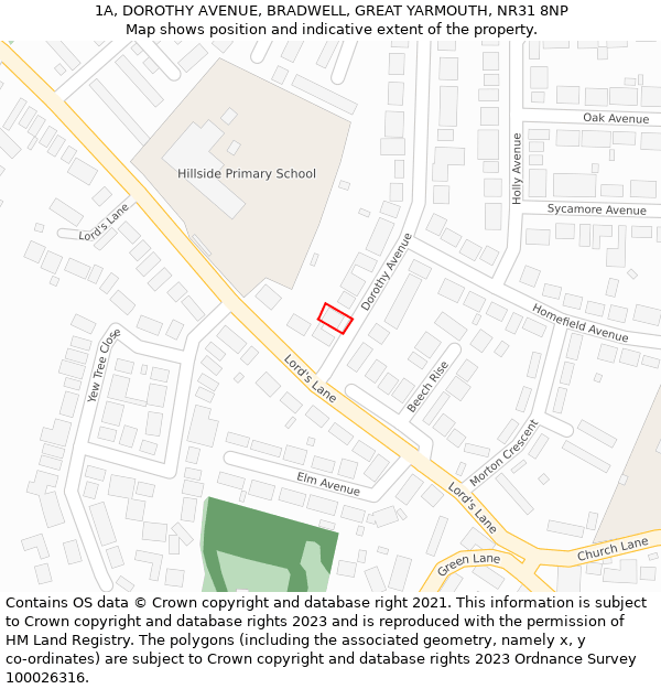 1A, DOROTHY AVENUE, BRADWELL, GREAT YARMOUTH, NR31 8NP: Location map and indicative extent of plot