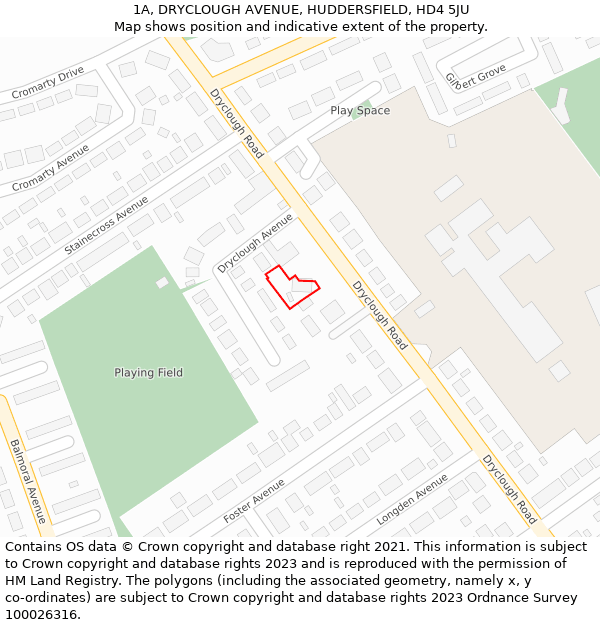 1A, DRYCLOUGH AVENUE, HUDDERSFIELD, HD4 5JU: Location map and indicative extent of plot