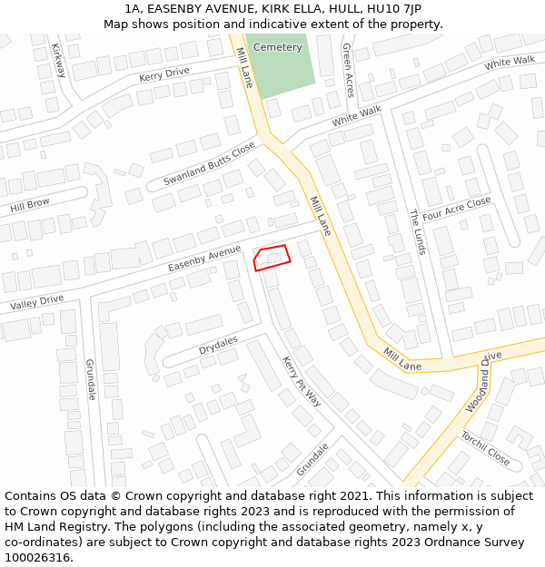 1A, EASENBY AVENUE, KIRK ELLA, HULL, HU10 7JP: Location map and indicative extent of plot