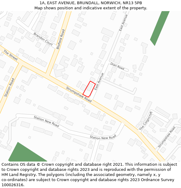 1A, EAST AVENUE, BRUNDALL, NORWICH, NR13 5PB: Location map and indicative extent of plot