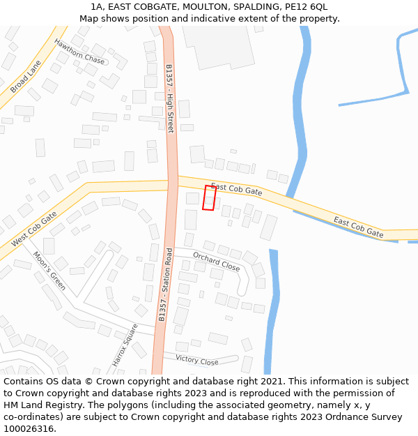 1A, EAST COBGATE, MOULTON, SPALDING, PE12 6QL: Location map and indicative extent of plot