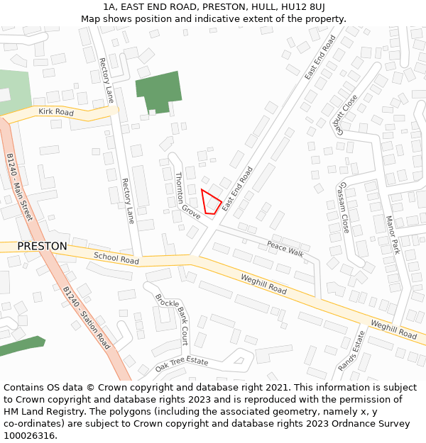 1A, EAST END ROAD, PRESTON, HULL, HU12 8UJ: Location map and indicative extent of plot