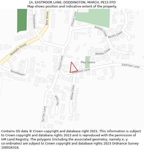 1A, EASTMOOR LANE, DODDINGTON, MARCH, PE15 0TD: Location map and indicative extent of plot