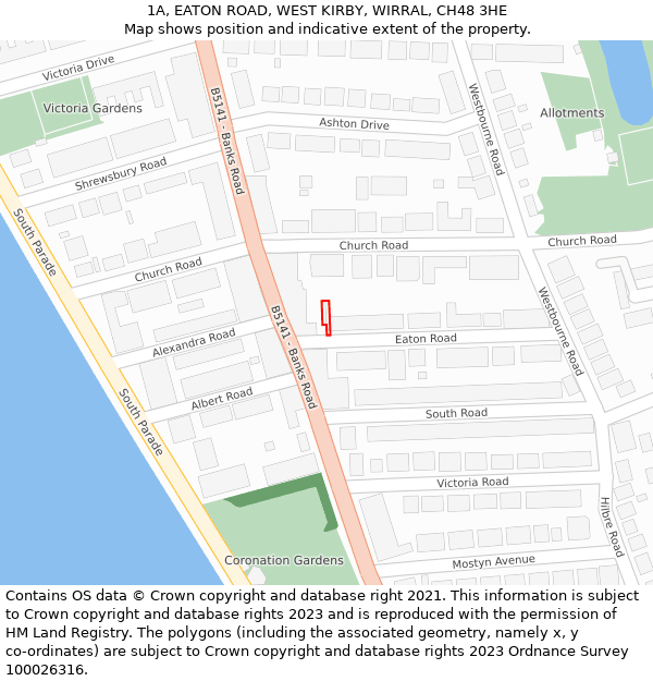 1A, EATON ROAD, WEST KIRBY, WIRRAL, CH48 3HE: Location map and indicative extent of plot