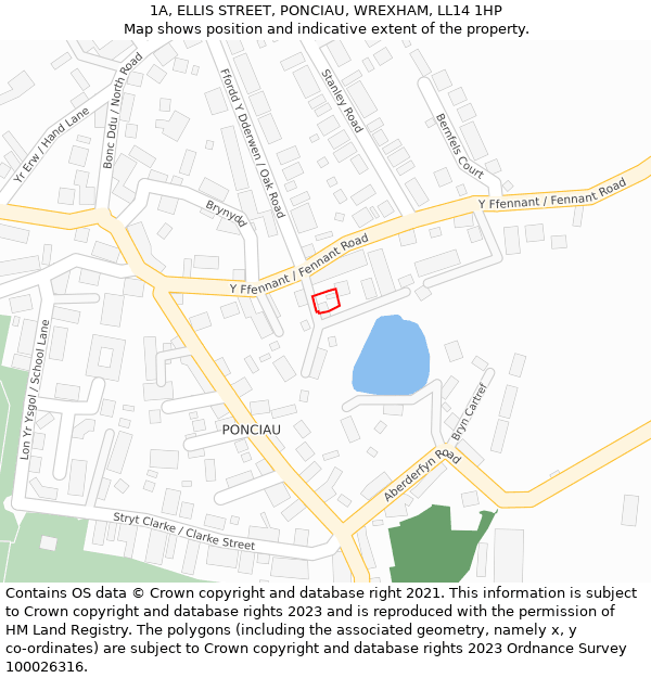 1A, ELLIS STREET, PONCIAU, WREXHAM, LL14 1HP: Location map and indicative extent of plot