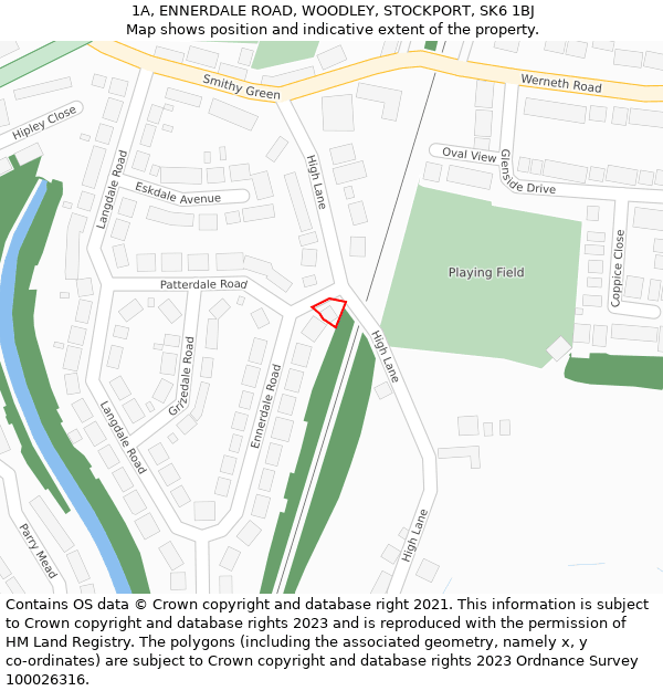 1A, ENNERDALE ROAD, WOODLEY, STOCKPORT, SK6 1BJ: Location map and indicative extent of plot