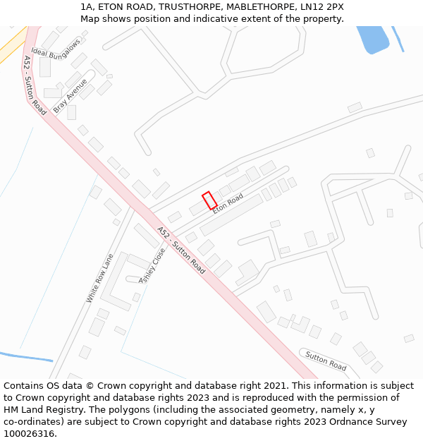 1A, ETON ROAD, TRUSTHORPE, MABLETHORPE, LN12 2PX: Location map and indicative extent of plot