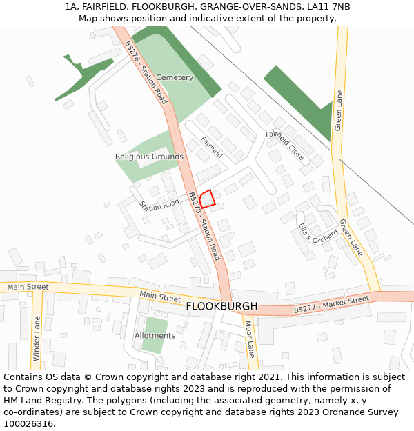 1A, FAIRFIELD, FLOOKBURGH, GRANGE-OVER-SANDS, LA11 7NB: Location map and indicative extent of plot