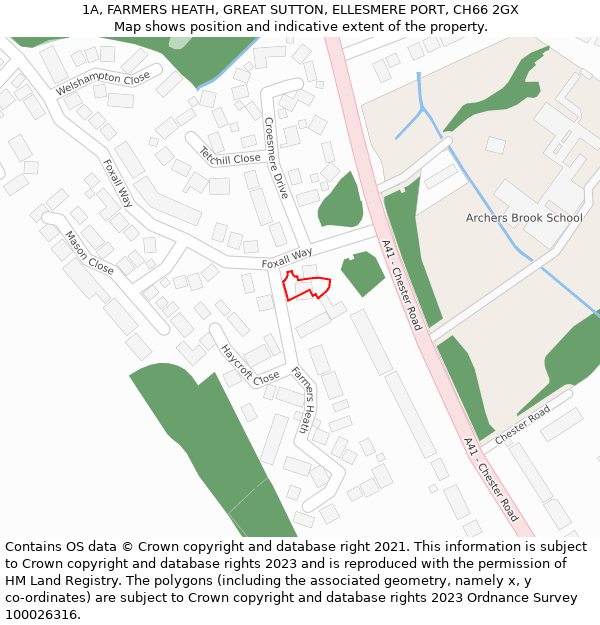 1A, FARMERS HEATH, GREAT SUTTON, ELLESMERE PORT, CH66 2GX: Location map and indicative extent of plot