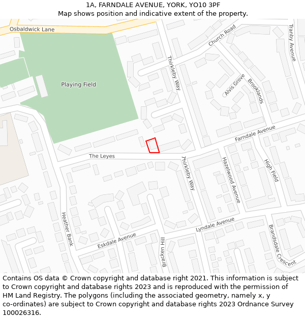 1A, FARNDALE AVENUE, YORK, YO10 3PF: Location map and indicative extent of plot