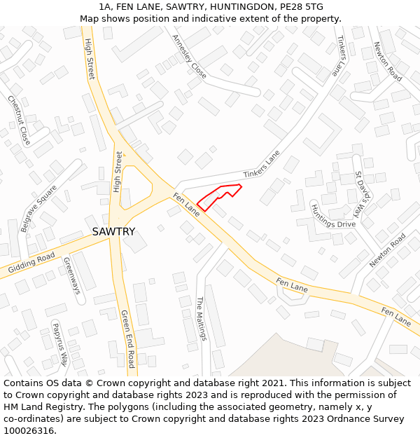 1A, FEN LANE, SAWTRY, HUNTINGDON, PE28 5TG: Location map and indicative extent of plot