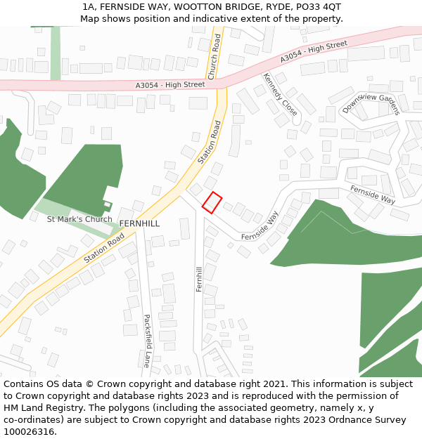 1A, FERNSIDE WAY, WOOTTON BRIDGE, RYDE, PO33 4QT: Location map and indicative extent of plot