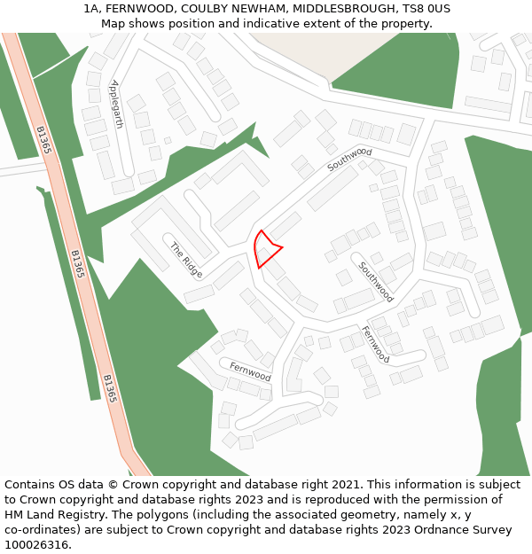1A, FERNWOOD, COULBY NEWHAM, MIDDLESBROUGH, TS8 0US: Location map and indicative extent of plot