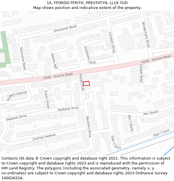 1A, FFORDD FFRITH, PRESTATYN, LL19 7UD: Location map and indicative extent of plot