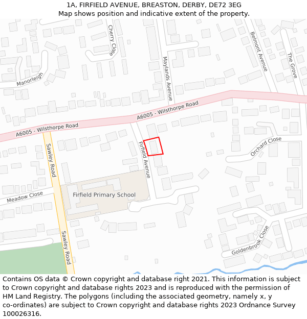 1A, FIRFIELD AVENUE, BREASTON, DERBY, DE72 3EG: Location map and indicative extent of plot