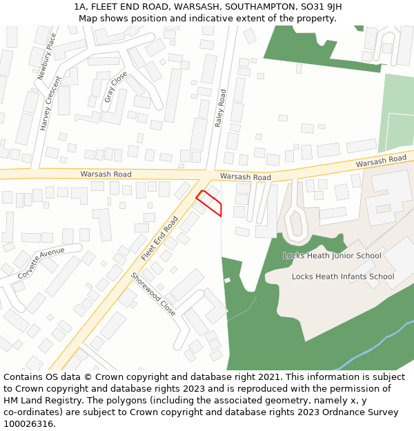 1A, FLEET END ROAD, WARSASH, SOUTHAMPTON, SO31 9JH: Location map and indicative extent of plot
