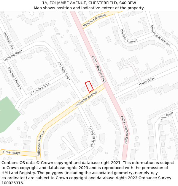 1A, FOLJAMBE AVENUE, CHESTERFIELD, S40 3EW: Location map and indicative extent of plot