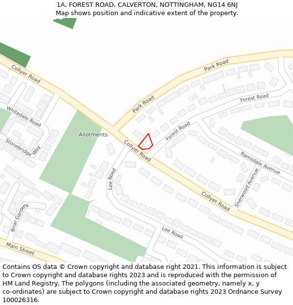 1A, FOREST ROAD, CALVERTON, NOTTINGHAM, NG14 6NJ: Location map and indicative extent of plot