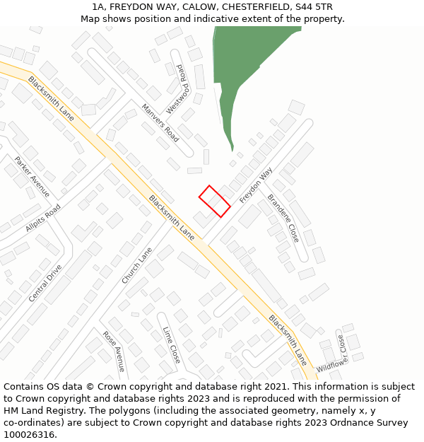 1A, FREYDON WAY, CALOW, CHESTERFIELD, S44 5TR: Location map and indicative extent of plot