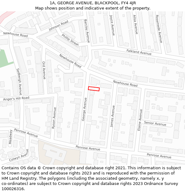 1A, GEORGE AVENUE, BLACKPOOL, FY4 4JR: Location map and indicative extent of plot